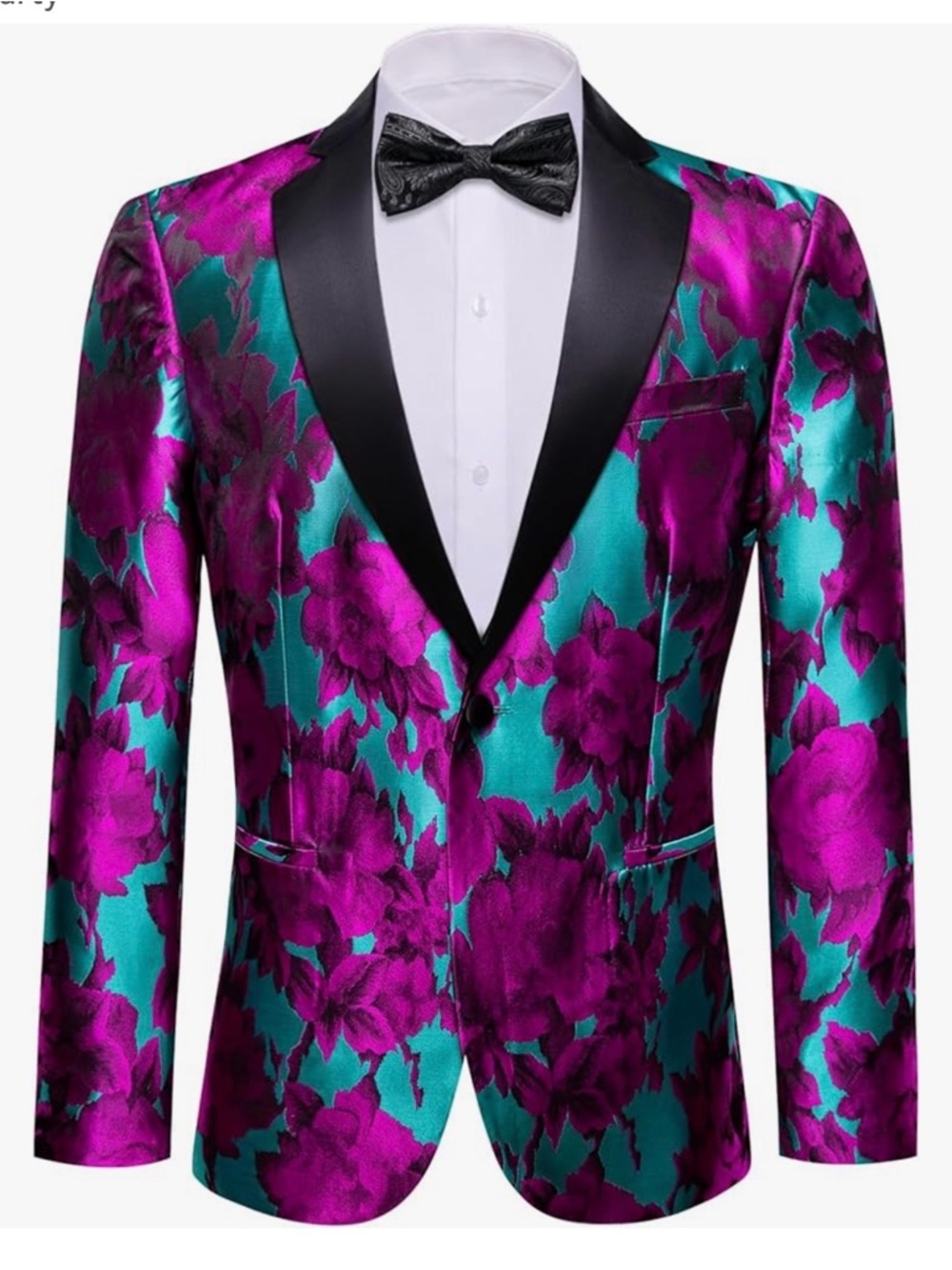 Bold Teal and Magenta Floral Peak Lapel Blazer